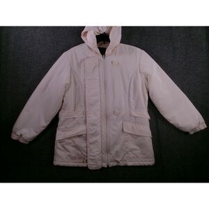 Mackintosh Jacket Women Large Cream Hooded Outdoor Utility Rainwear Chic Read
